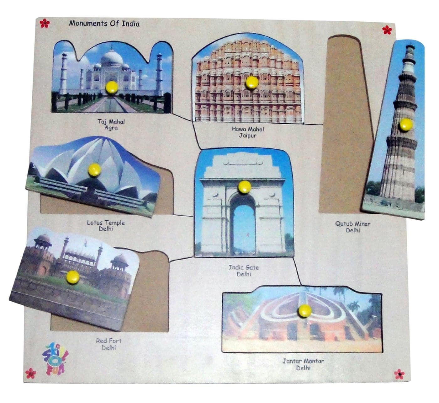 Skillofun King Size Identification Tray - Engage Children in Learning | Features Ten Indian Monument Pieces | Descriptive Information | Develop Motor Skills | Educational Self-Corrective Puzzle