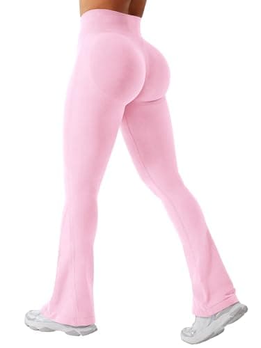 YEOREO Mini Flare Leggings Womens Workout Butt Lifting Legging Hidden Scrunch Seamless 30 Impact Lilliean Yoga Pants Pink XL