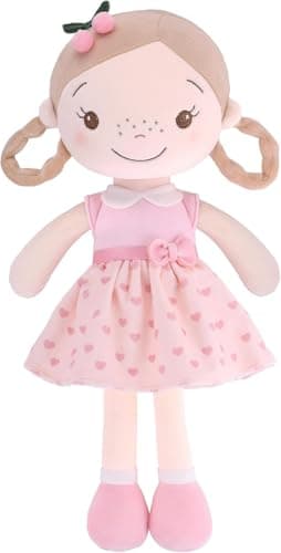 GAGAKU Soft Baby Doll Toys 16 for Girls My First Baby Rag Dolls for 1 Year Old Girl Birthday Gift Plush Doll Toys Machine Washable Baby Doll for Toddler Kids Infants Cherry Girl