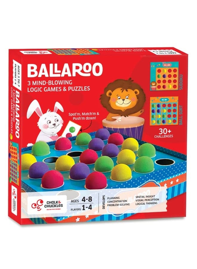 Chalk & Chuckles Ballaroo – 3-in-1 Logic & Strategy Game for Kids 4–8 | STEM Color & Pattern Matching Toy | Sudoku & Puzzle Challenges | Educational Gift for Boys & Girls