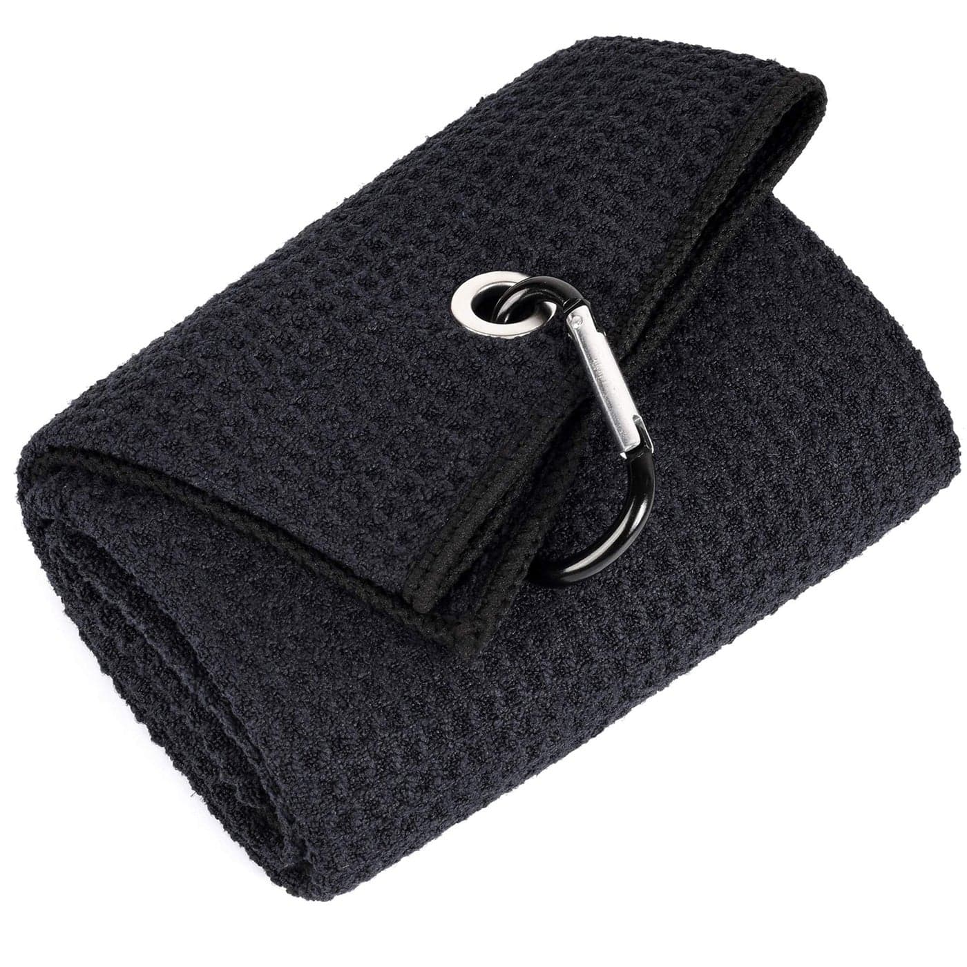 Mile High Life Trifold Towel Premium Microfiber Fabric Waffle Pattern Heavy Duty Carabiner Clip Men and Womens Black Golf Towel