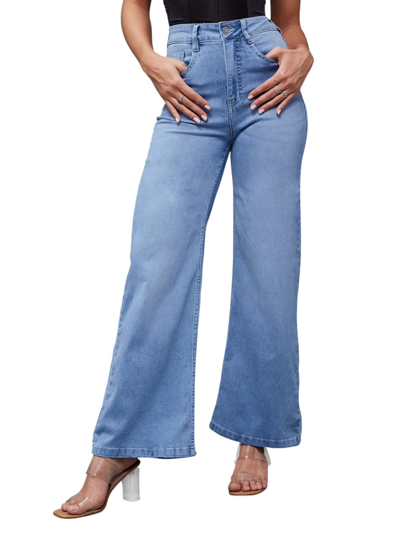 Miss Chase Women's Wide Leg High Rise Regular Length Stretchable Denim (Plus Size) Jeans (MCSS24DEN12-91-158-26, Light Blue, 26)
