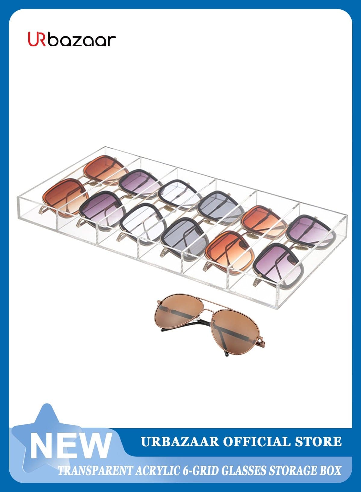 Acrylic Organizer, 6 Slot Eye Glasses Storage Display Case Stackable Eyewear Drawer Organizer Tray
