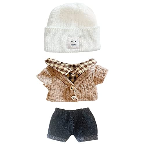 niannyyhouse 78in20cm Plush Doll Clothes Hat Button Sweater Denim Flanging Jeans Doll Dressup WhiteBrown