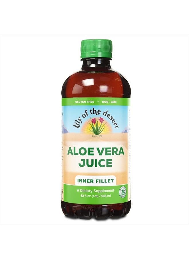 Lily of the Desert Aloe Vera Juice - Inner Fillet Aloe Vera Drink, Organic Aloe Juice with Natural Vitamins, Digestive Enzymes for Gut Health, Stomach Relief, Wellness, Glowing Skin, 32 Fl Oz