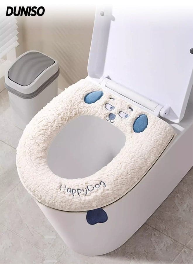 Toilet Seat Cover with Lifter Handle, Warm Plush Washable Pads Mat,Toilet Seat Cover Pads, Soft Universal Toilet Seat Cover Pads, Stretchable Washable Toilet Seat Cover Pads,Easy Installation Cushion Lid Covers