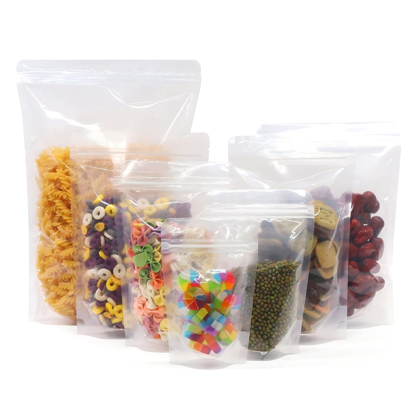 SumDirect 100pcs 95x138 Inches Clear Stand Up Food Bags Zipper Standup Reusable Sealing Food Pouches Snack Packing Bag with Tear Notch Heat Resealable for Storing Cookie Snack Tea and Drinking