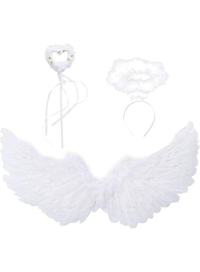 Wings and Halo Magic Wand Feather Wing, Kids Girls Feather Costume, Easy to Wear, Soft and Comfort, for Costume Theme Parties, Birthday Parties and Photo Posing Props
