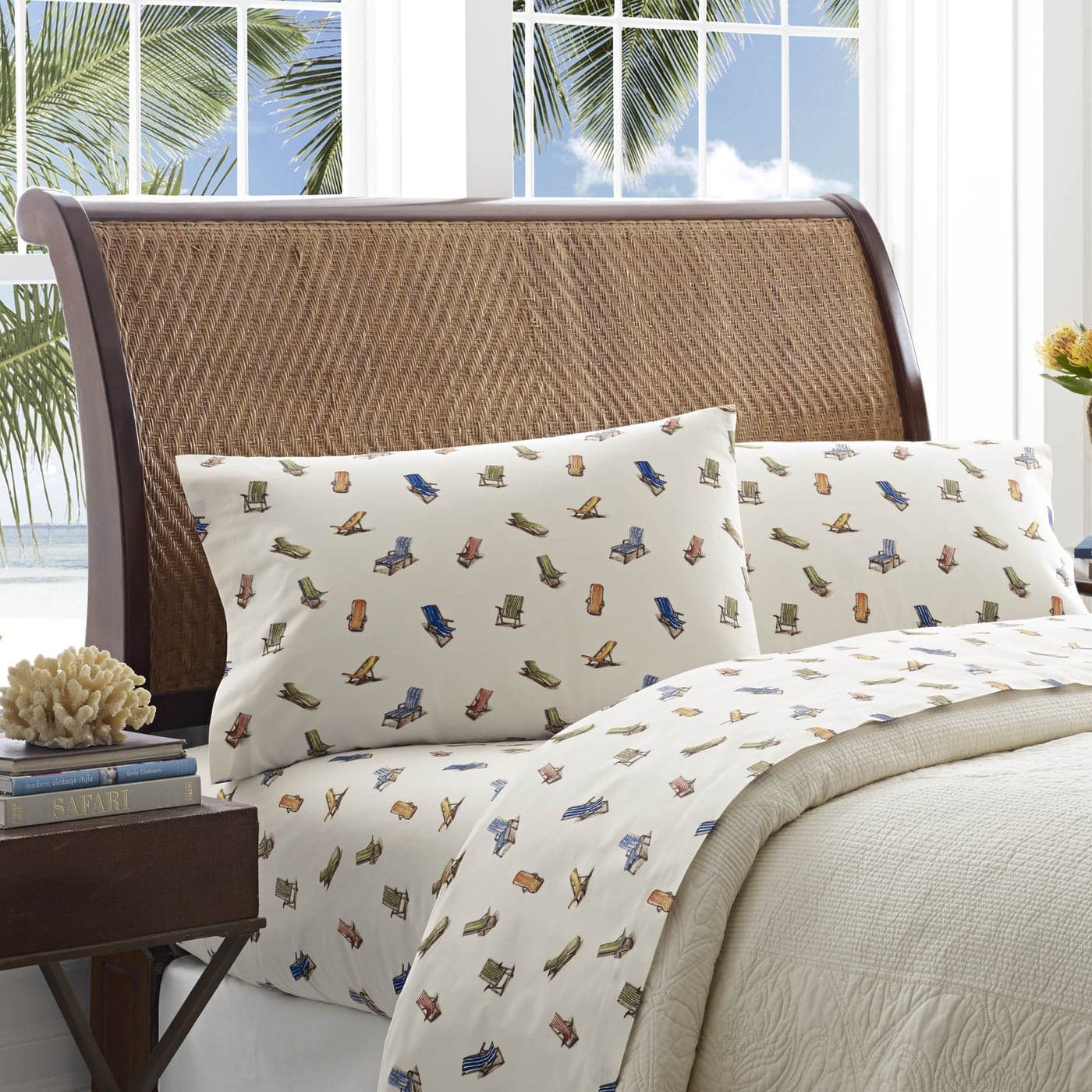 Tommy Bahama King Sheets Cotton Percale Bedding Set Crisp Cool Stylish Bedding Set Beach Chairs Multi King