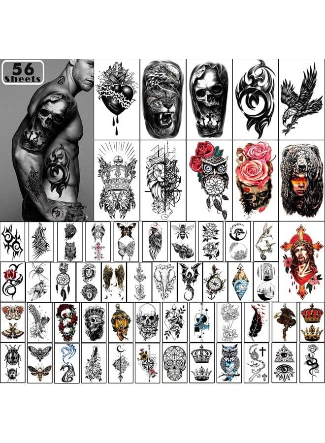 56 Sheets Temporary Tattoos Stickers 11 Sheets Half Arm Shoulder Tattoos for Men or Women with 45 Sheets Tiny Fake Tattoo