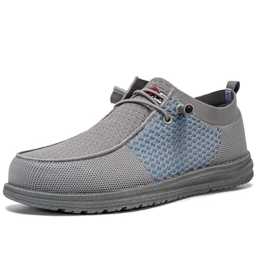 LARNMERN Slip On Steel Toe Shoes Men Lightweight Comfortable Lounging Walking Sneakers Safety Work Steel Toe Loafers(9 Men, Grey Blue)