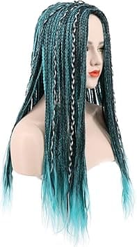 Karlery Women Long Braid Blue and Black Mixed Wig Halloween Cosplay Wig Anime Costume Party Wig