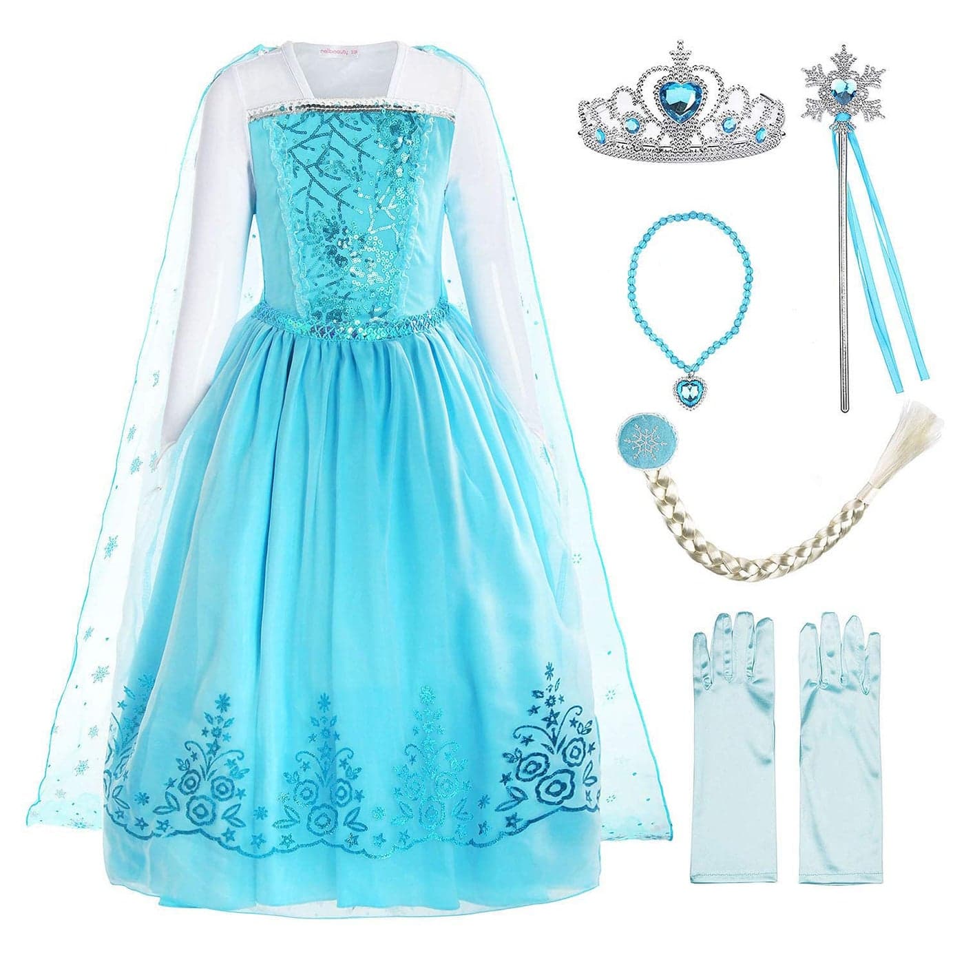 ReliBeauty Girls Sequin Princess Costume Long Sleeve Dress up Light Bluewith Accessories 4T