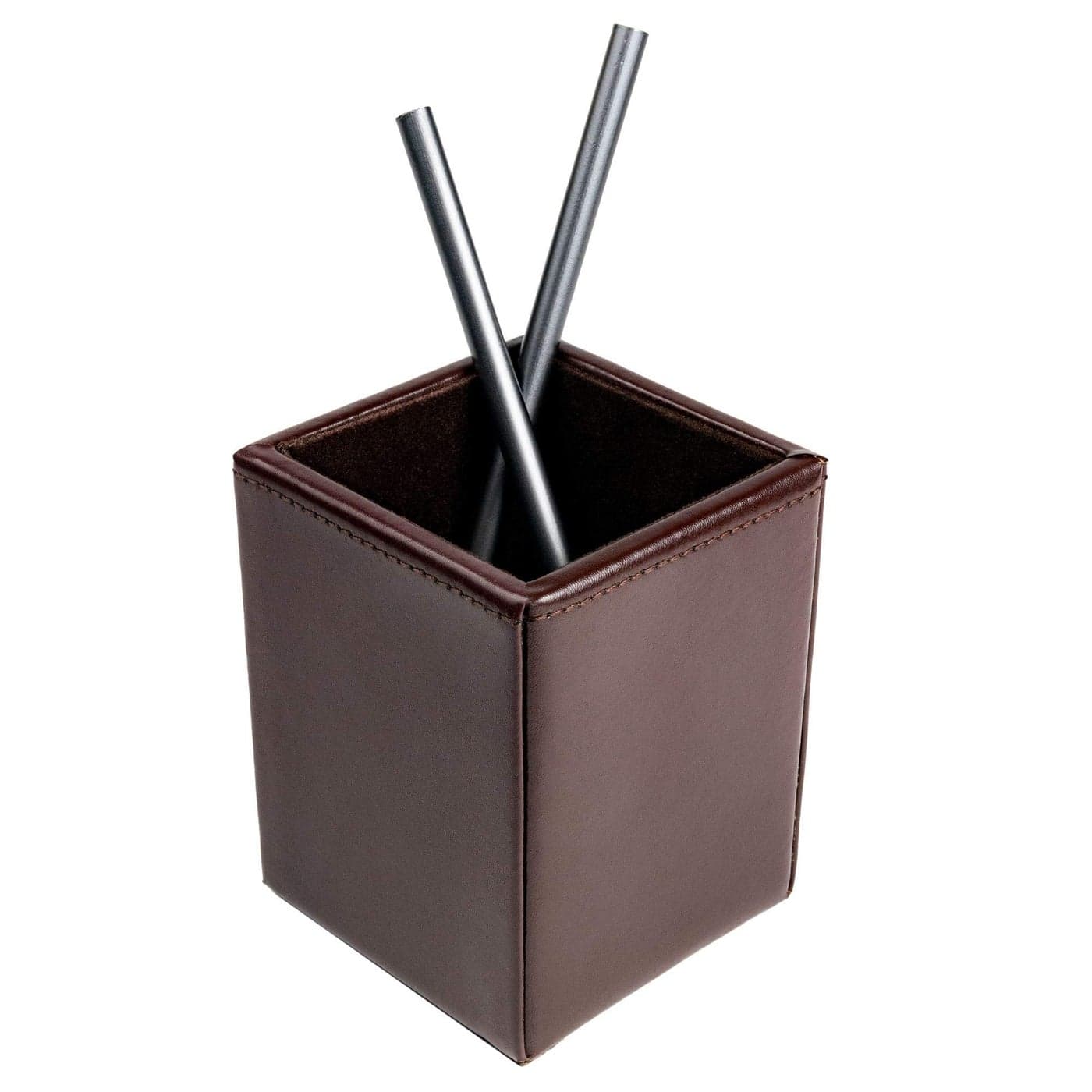 Dacasso Luxury Storage for Pens Office Accessories Bonded Leather Pencil Cup Brown