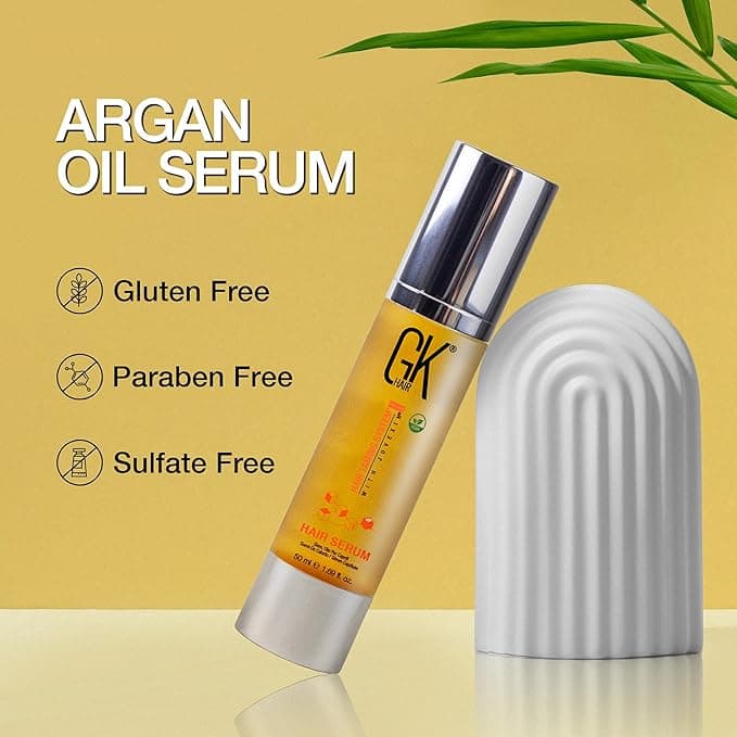 GK HAIR Keratin 100 Organic Argan Oil Anti Frizz Hair Serum Styling Smoothing Strengthening Hydrating Nourishing Heat Protection Shine Frizz Control Dry Damage Hair Repair 100ml