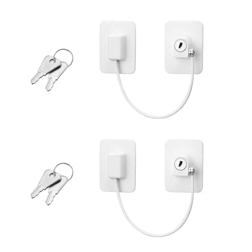 ZIBUYU® Window Locks Child-Proof Safety Lock with Keys No-Drill, Self-Adhesive Metal Cable Lock for Sliding Windows and Doors, Baby Safety and Home Security