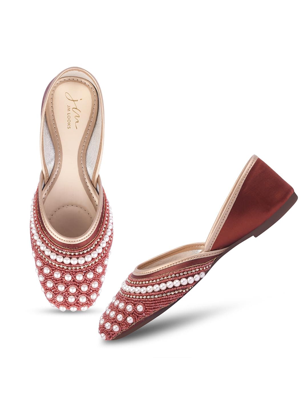 JM LOOKS Stylish Embroidered Jutti For Women/Girls | Embellished Stone Work Jutti | Wedding Bellies | Women Ethnic Shoe Traditional Mojari | Kolhapuri/Jaipuri/Punjabi Jutties | Copper,39
