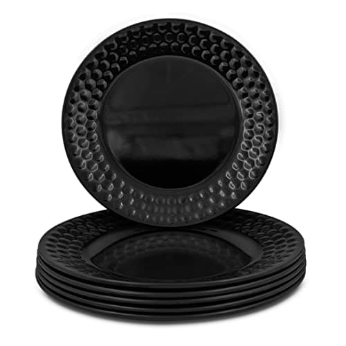 KONVIO Melamine Dinner Full Size Plates Set of 6, Unbreakable Plates (6 Pieces, 11 inches) (Rich - Black)