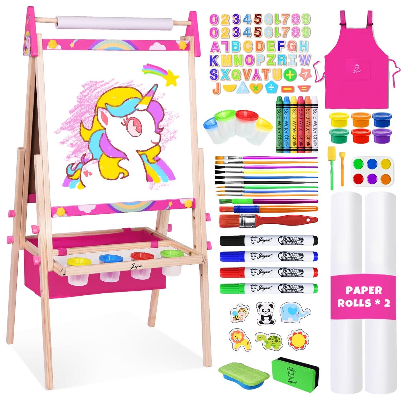Joyooss Art Easel for Kids Toddlers Adjustable Painting Station Wooden Easel with Whiteboard Chalkboard for Ages 412