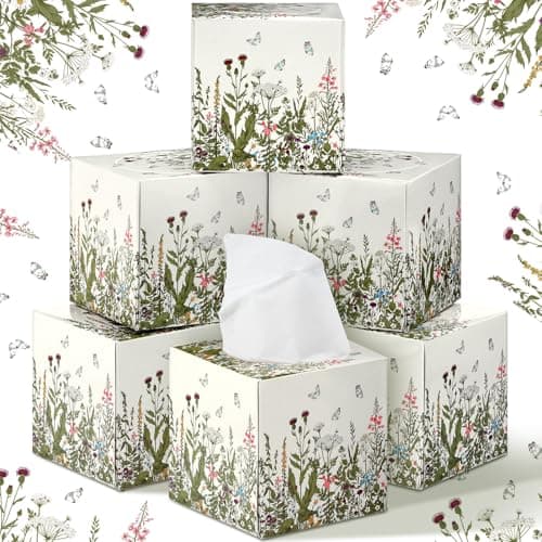 Marsui 4.7 Inch Large Tissue Cube Boxes 2 Ply 7.18 * 8.7 Inch Facial Papers Large Tissues Boxes Cover Bulk Travel Size Face Facial Cube Pack Upright Face for Bathroom Kitchen Bedroom(Wildflowers)