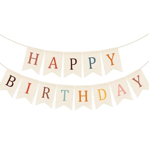 Doumeny Happy Birthday Burlap Banner Boho Birthday Garland Bunting Bohemian Party Hanging Flag White Happy Birthday Bunting Garland Rainbow Party Banner for Women Men Birthday Kid Photo Backdrop