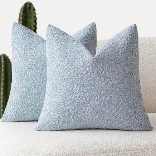 Foindtower Set of 2, Decorative Textured Boucle Throw Pillow Covers Accent Solid Pillow Cases Neutral Soft Cozy Couch Cushion Case for Chair Sofa Bedroom Living Room Home Decor 24 x 24 Inch Light Blue
