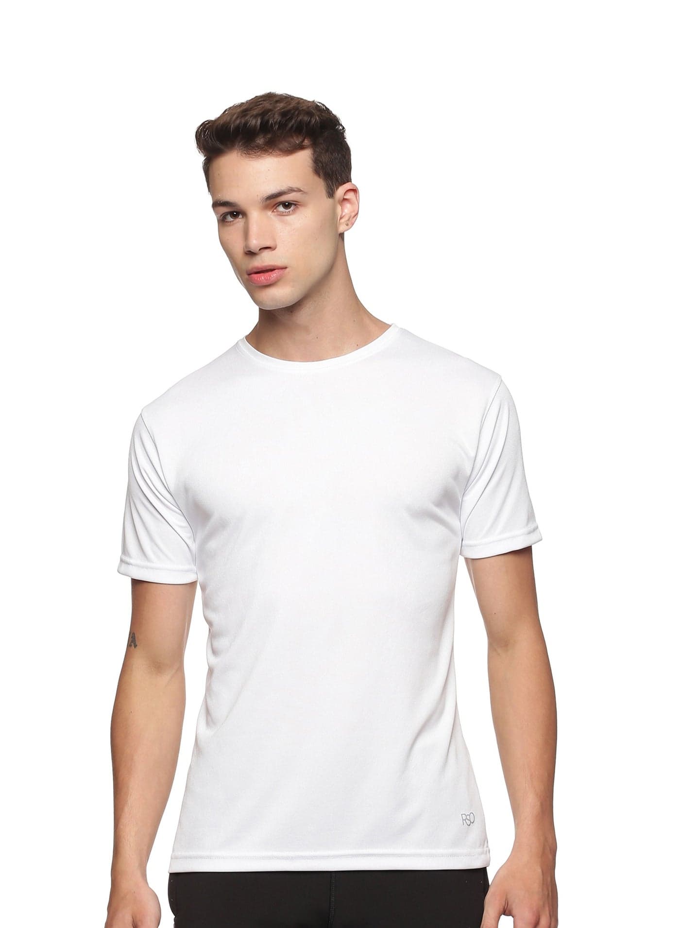 Men's Athleisure Plain Polyester Half Sleeves Round Neck T-Shirt -White