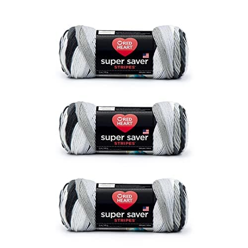 Red Heart Super Saver Yarn, 3 Pack, Newspaper Stripe 3 Count