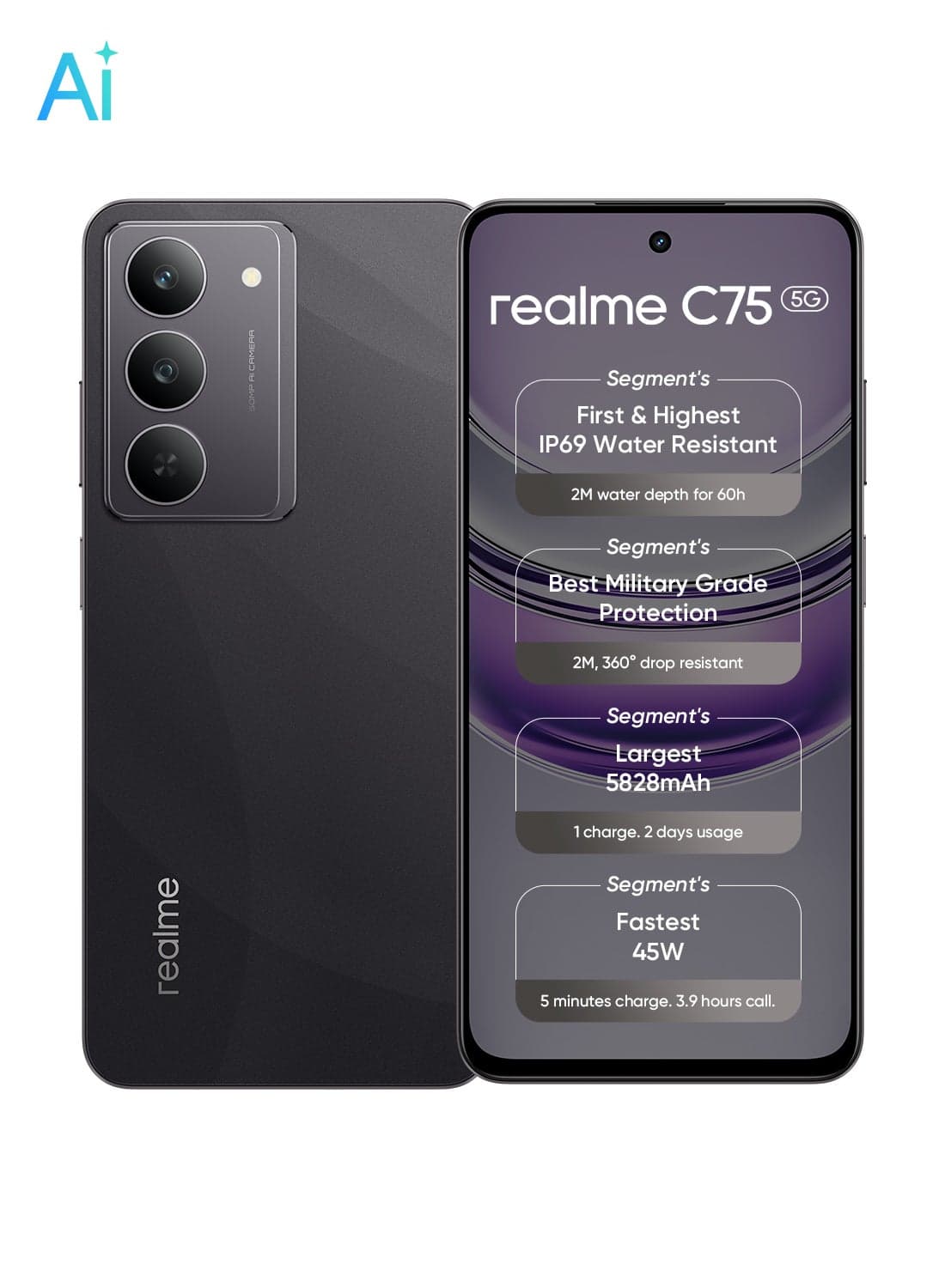 C75 5G Dual SIM 8GB RAM 256GB Storm Black - Middle East Version