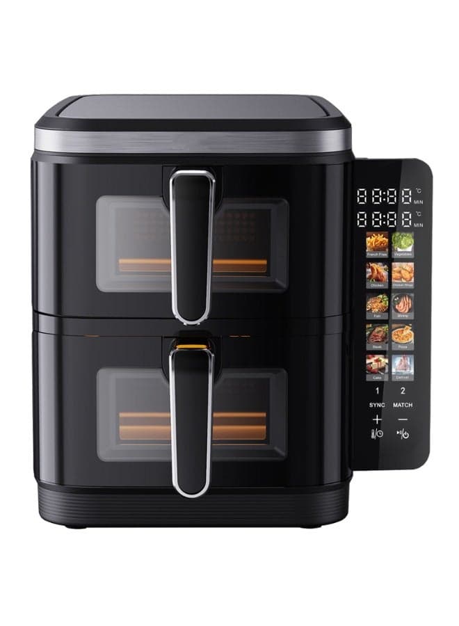 High Capacity 18L Dual Drawer Air Fryer Oven with 3800 Watt Power, Smart Touch Display, Visible Cooking Windows, and Multi-Purpose Cooking Features for Baking, Grilling, and Frying Without Oil