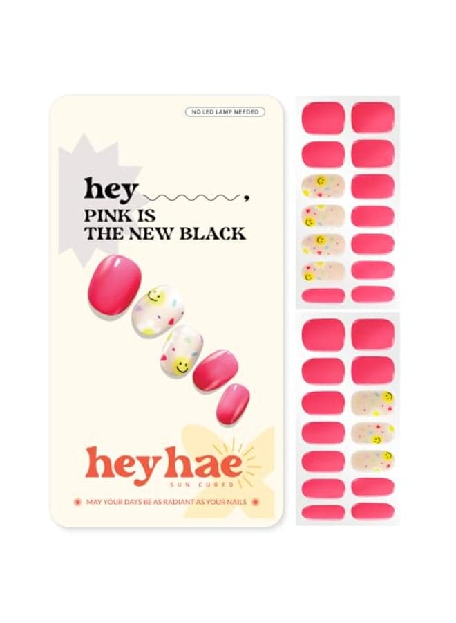 Heyhae Semi Cured Gel Nail Strips No LED Lamp Needed Spring Marble Pink Easy Apply RemoveSalon Quality Includes 28 Strips 1 Prep Pads Nail File Wooden stick Hey Pink is the New Black