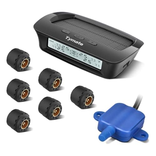 Tymate RV Tire Pressure Monitoring System M12-3 - Solar Charge, 5 Alarm Modes, Auto Sleep Mode, Tire Position Exchange, 6 TPMS Sensors, Repeater for Long Distance Sensing, Easy to Install (0-87 PSI)