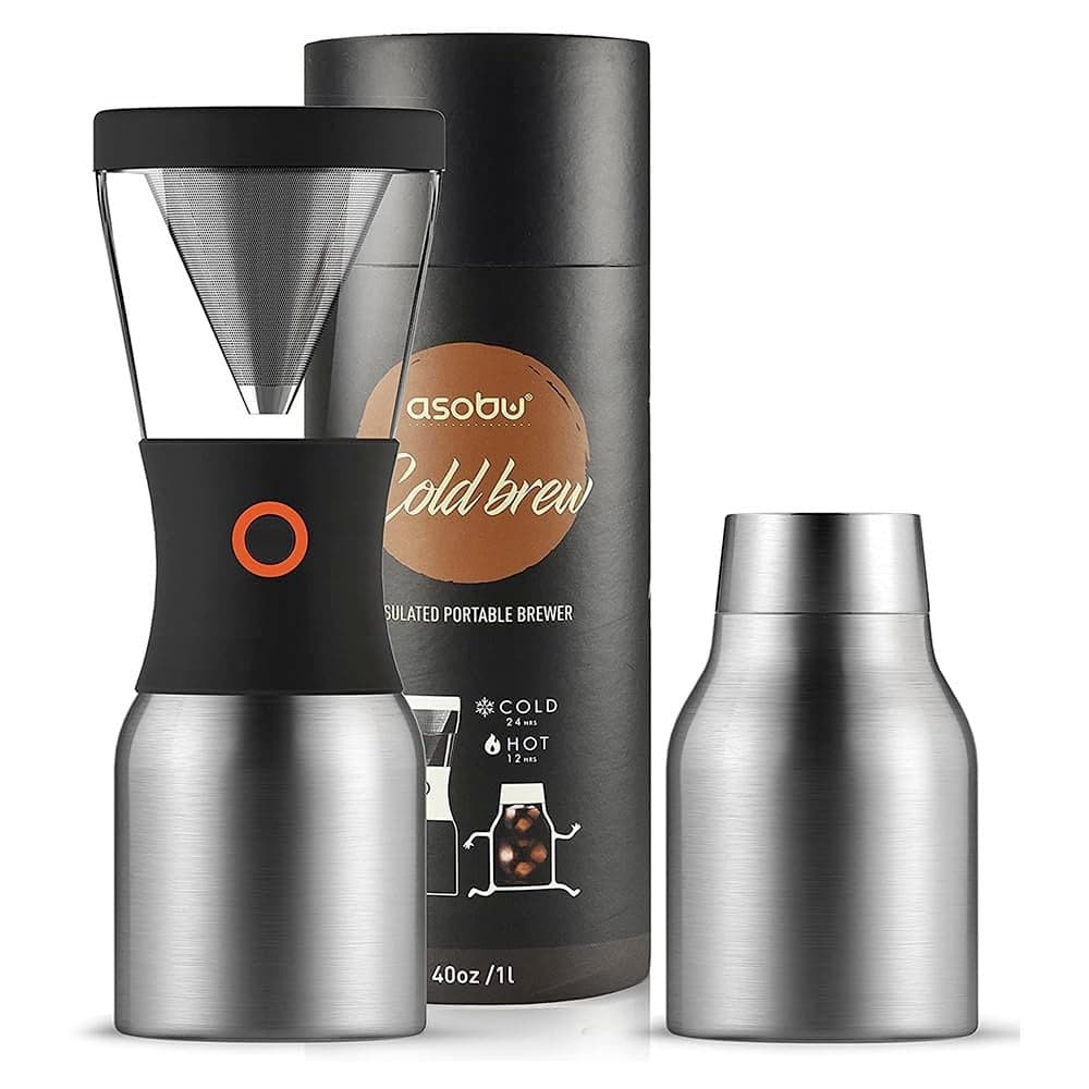asobu Coldbrew Portable Cold Brew Coffee Maker With a Vacuum Insulated 34oz Stainless Steel 188 Carafe Bpa Free Silver