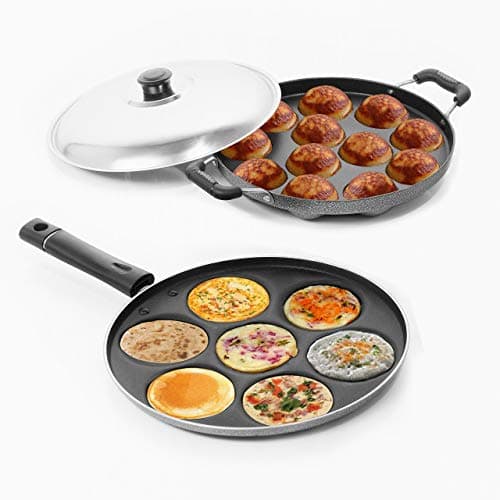Sumeet Aluminium 7-Pieces Multi Snack Maker and 12-Piece Stainless Steel Grill Appam Patra (Silver)