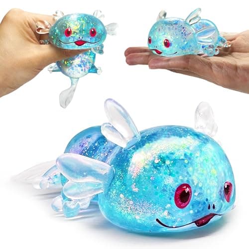 ZTATU Axolotl Squishy Toys for Kids 1PCS Squishy Stress Balls for Adults Stress Relief Toy Squeeze Sugar Ball Cute Animal Party Favors for Kids Boys Easter Basket Stuffers Blue