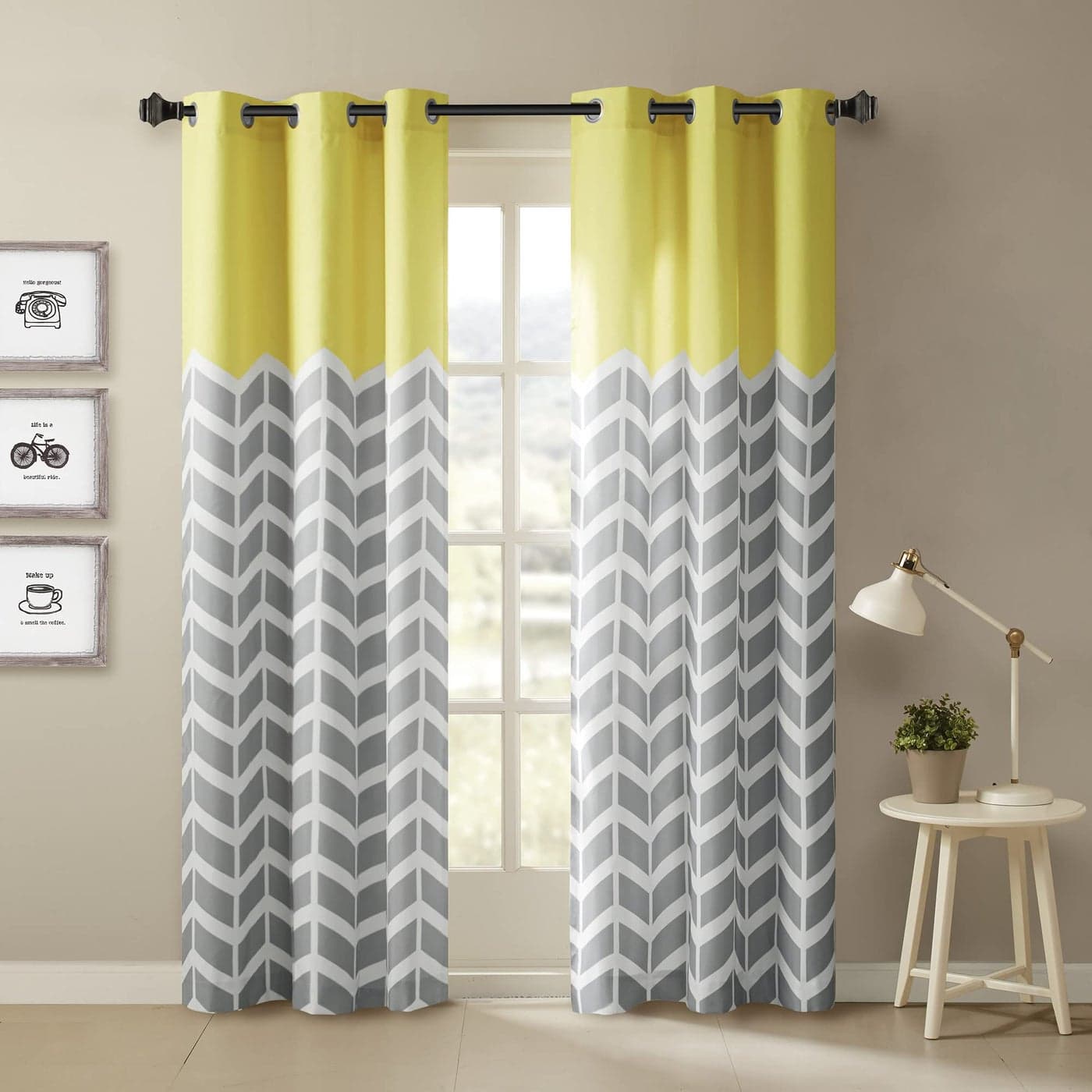 Intelligent Design Alex Chevron Curtains for Living Room Modern Contemporary Grommet Room Darkening Panels for Bedroom Geometric Window Panel 42X63 2Panel Pack 42x63 Yellow