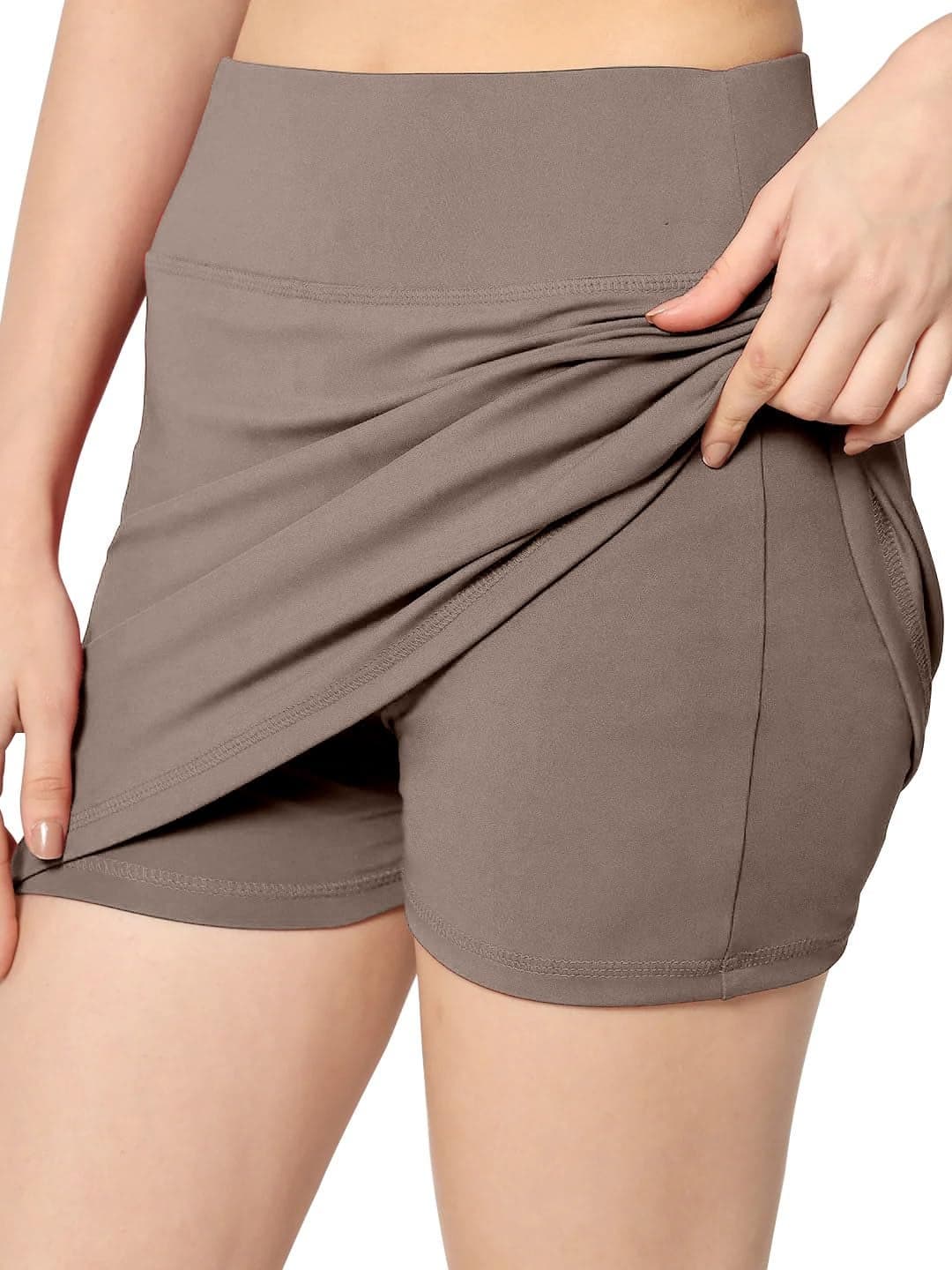 Mehrang Skirt with Shorts for Women's & Girl's Solid High Waist Flared Skater Short Mini Skirt
