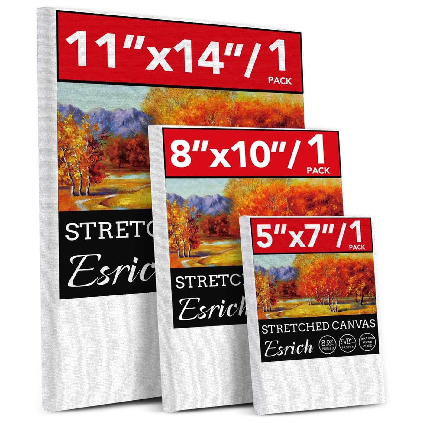 3 Pack Canvases for Painting with Multi Pack 11x14 5x7 8x10 Painting Canvas for Oil Acrylic Paint