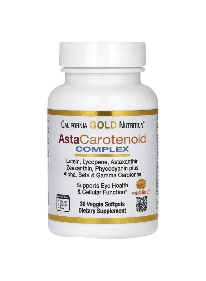 California Gold Nutrition, AstaCarotenoid Complex with Lutein, Lycopene, Astaxanthin, and Vitamin A, 30 Veggie Softgels