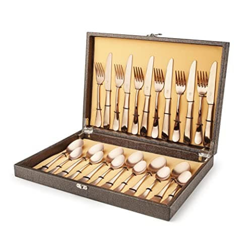 FNS International Rosella 24 Pieces Rose Gold Cutlery Set with Beautiful Packing (Rose Gold, 8 inches)