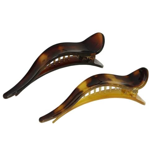 Parcelona French Brill Beak Medium 4 1/2" Salon Hinge Slide in Alligator Beak Slider Hair Claw Clips for Women (Light Tortoise Shell and Brown)