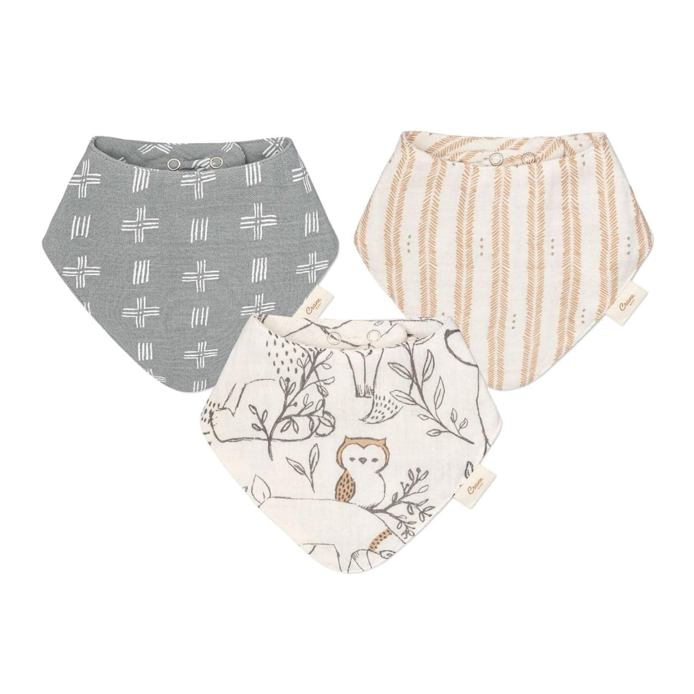Crane Baby Bandana Bibs Soft Muslin Adjustable Absorbent Bib Set 3 Pack 100 Cotton Woodland Animal Baby Set For Newborns Cotton Drool Bibs For Eating