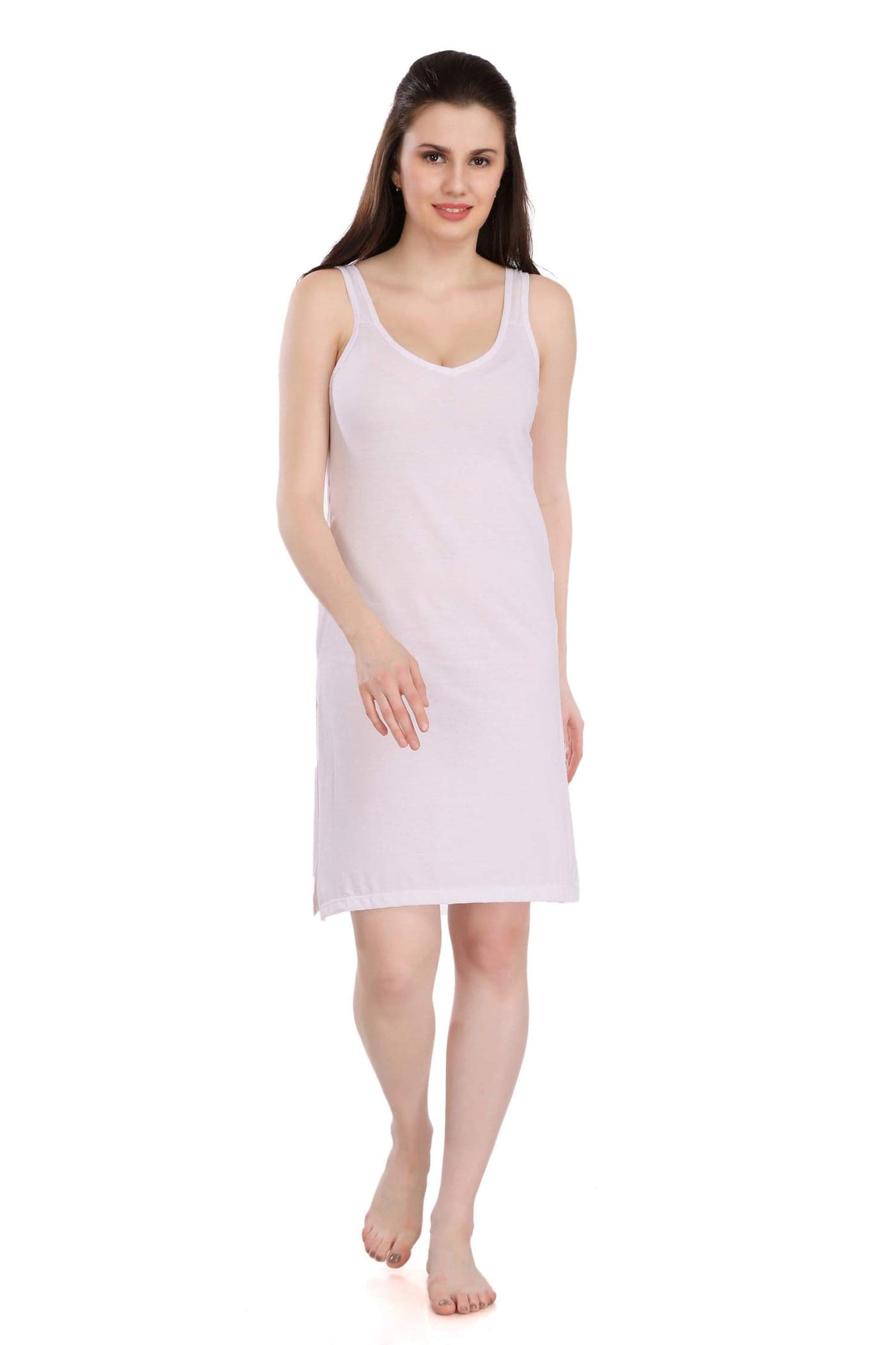 Splash Cotton Rich Camisole Slip for Women| Long Kurti Slip/Suit Slip/Camisole Slip Knee Length - 139 White