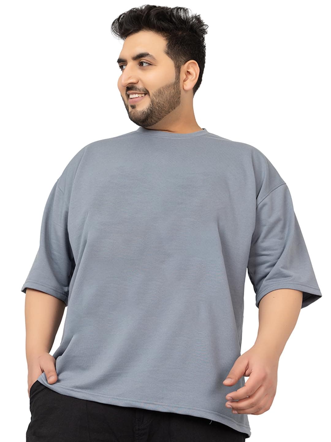 CHKOKKO Men's Solid Plain Plus Size Half Sleeves Regular Fit T-Shirt Slate Grey 4XL (T-19-22)