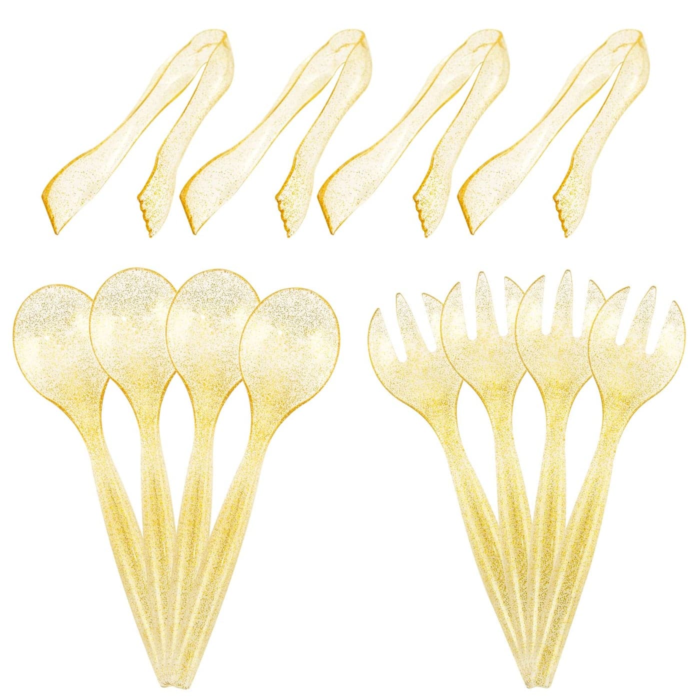 Supernal 72Piece Gold Plastic Silverware Set 24 Spoons 24 Forks 24 Tongs Perfect for Birthday Party Wedding