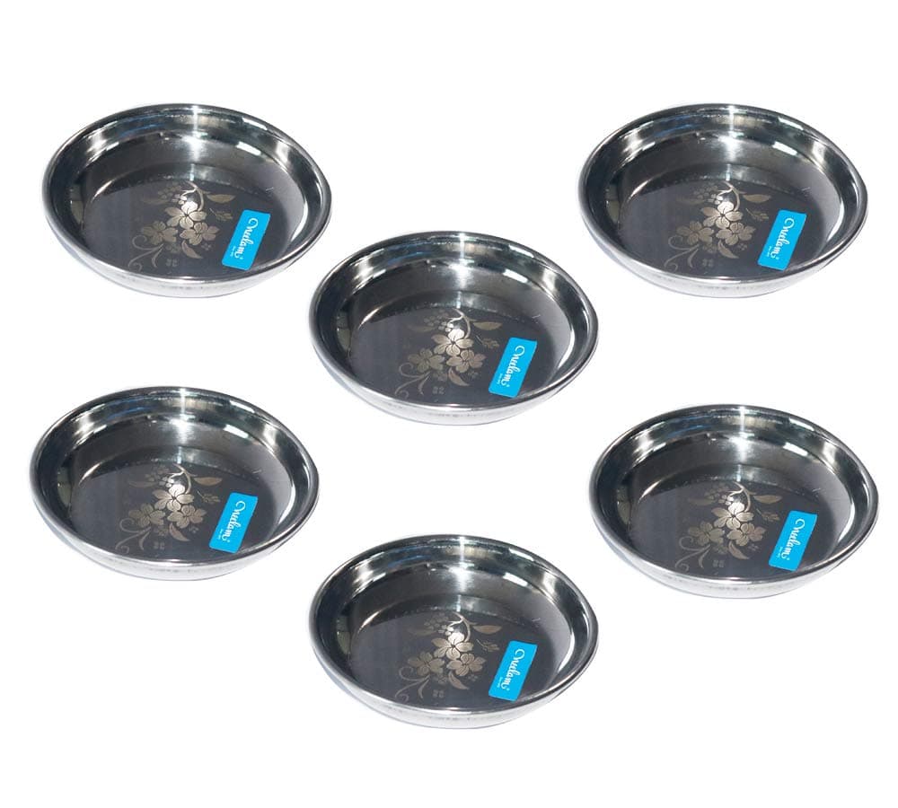 neelam Stainless Steel Lazer Halwa Plate - Set of 6, Silver