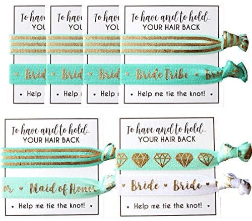 Bride Tribe Hair Tie Cards. to Have and to Hold, Your Hair Back. Help Me Tie The Knot. Bachelorette, Wedding Shower, Party Favors for Bridesmaids (Pack of 6, Mint & Gold)