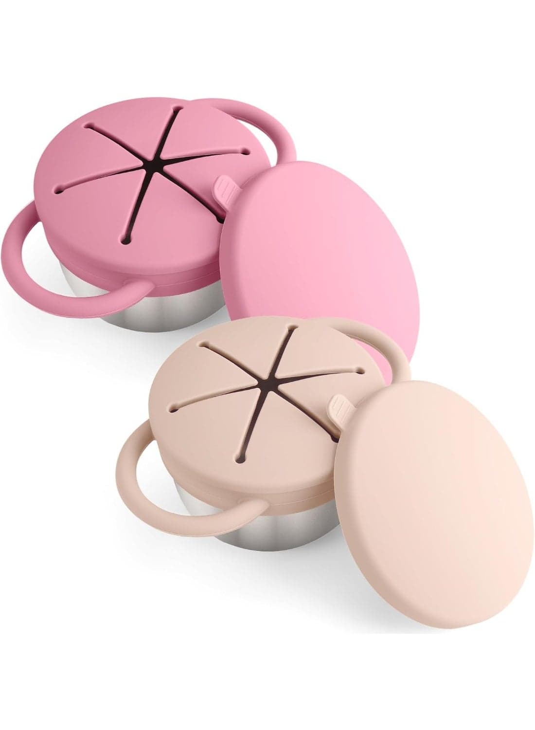 Stainless Steel Snack Containers ,for Toddlers with Spill-Proof Silicone Lids , Handles - 3-in-1 Baby Snack Cups, No-Spill Toddler Snack Box, Perfect for On-the-Go Healthy Eating(2 Pack)