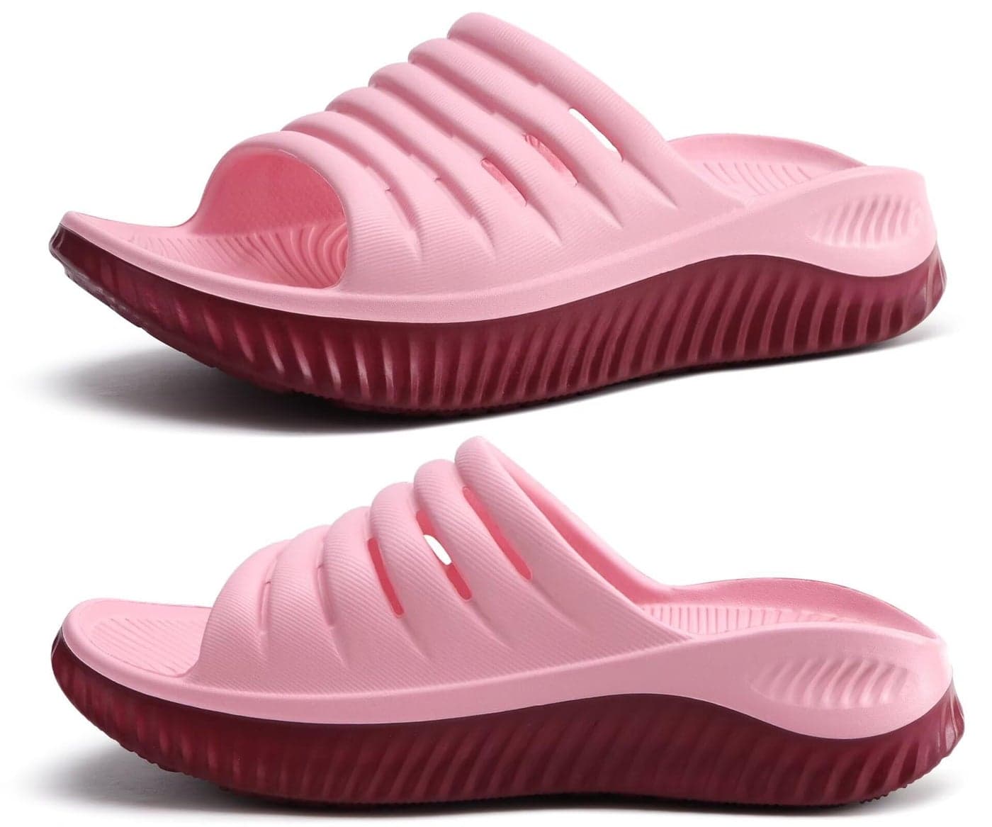 KuaiLu Womens Recovery Sandals Comfortable Plantar Fasciitis Arch Support Ladies Orthopedic Open Toe Slip On Running Sport Walking Slides Thick Athletic Cushion Slippers Summer Sliders Pink Size 9