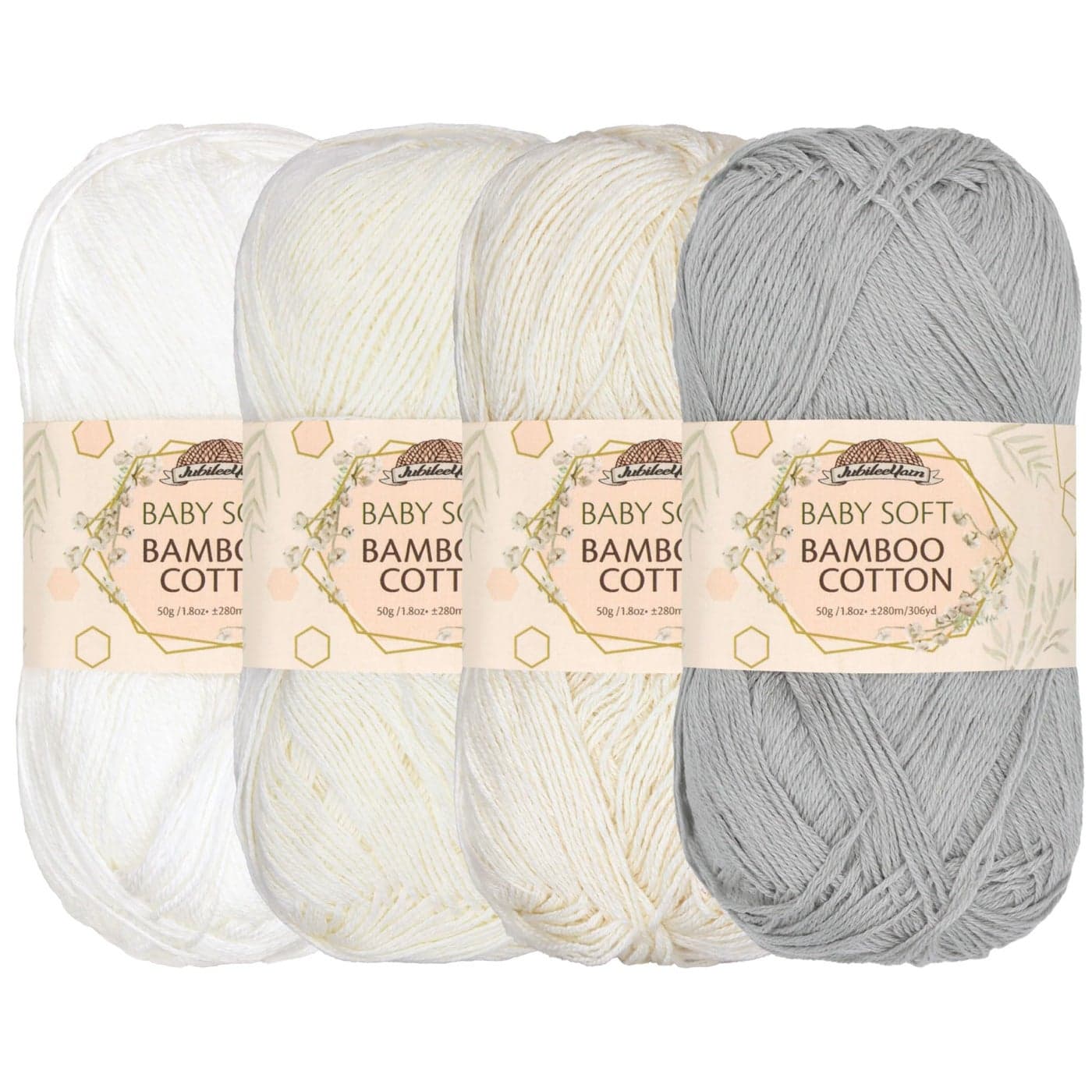 JubileeYarn Baby Soft Bamboo Cotton Yarn 50gSkein Shades of White 4 Skeins